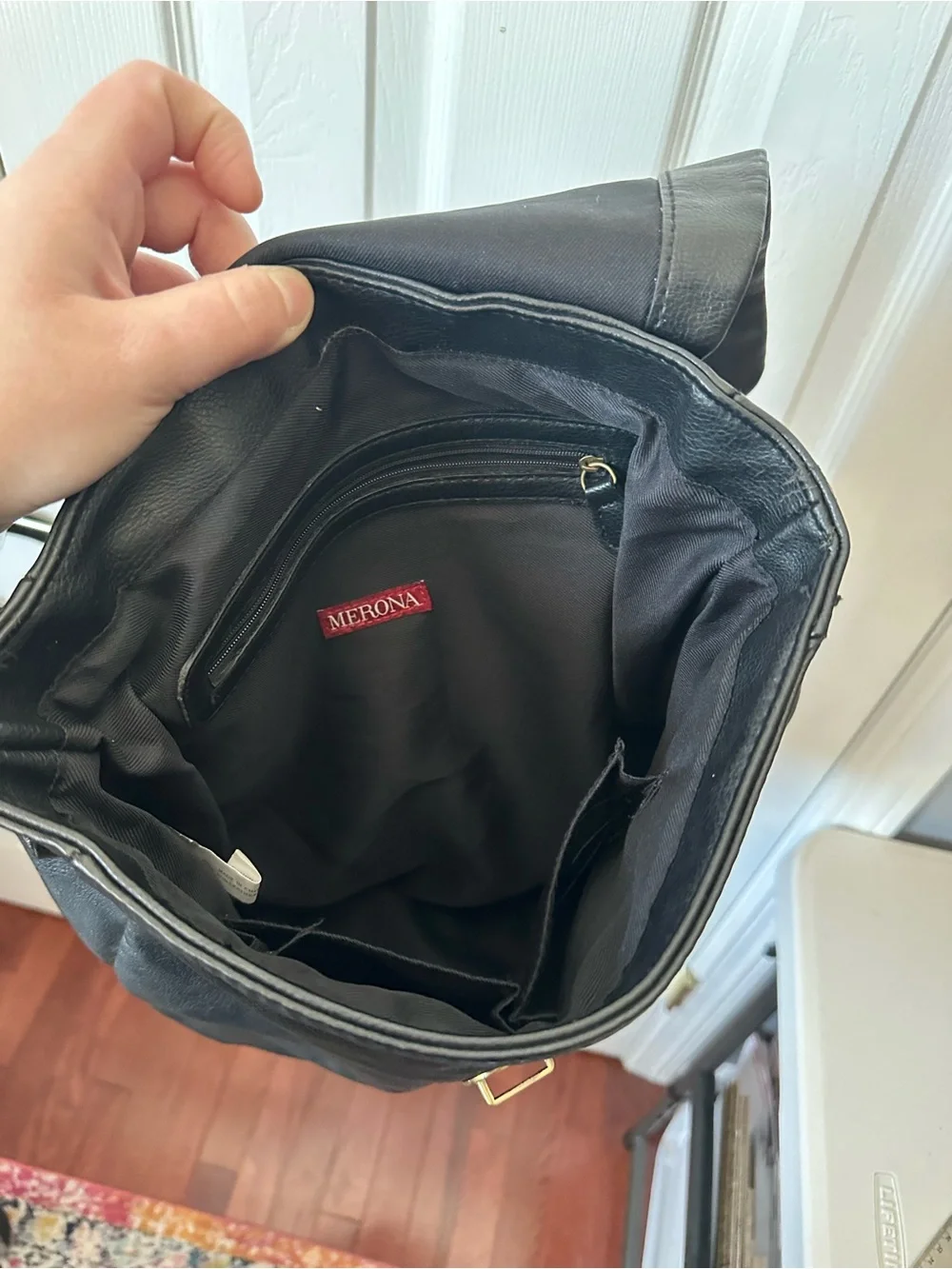 Merona Faux Leather Black Backpack with Adjustable Straps